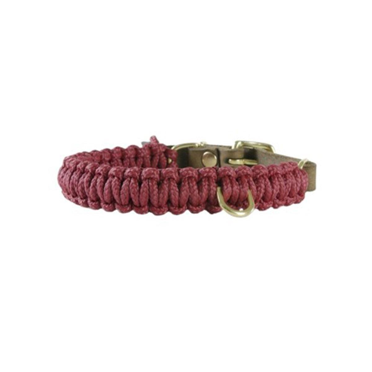 collier pour chien en corde et cuir bordeaux boucle laiton arrière - kasibe