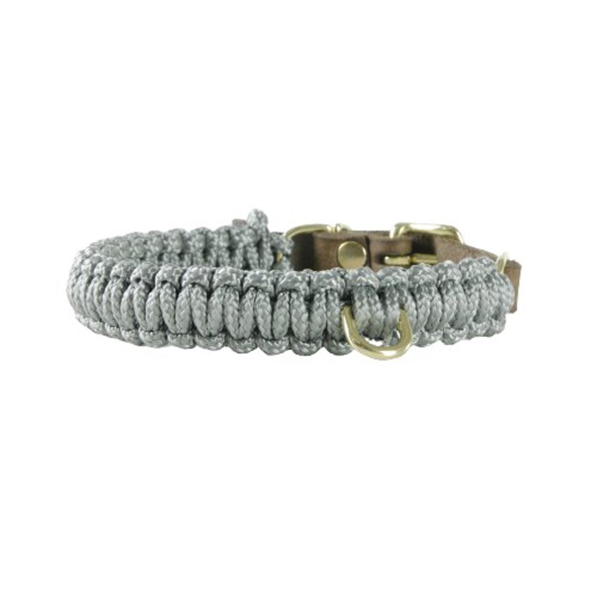 collier pour chien en corde et cuir gris boucle laiton arrière - kasibe