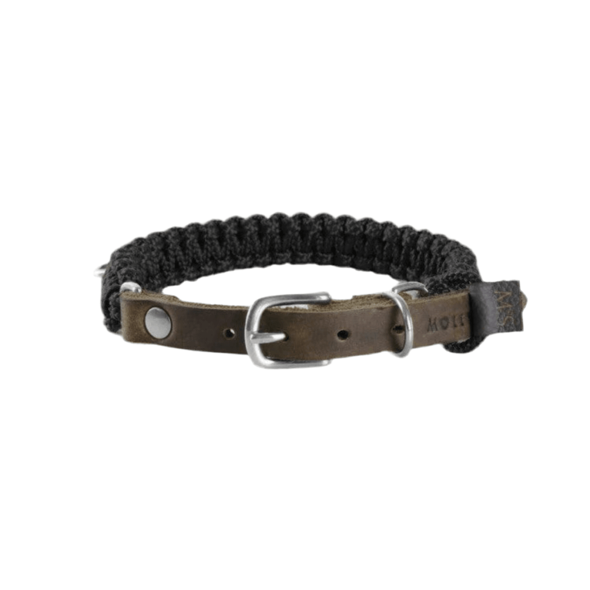 collier en corde pour chien noir métal argent - kasibe