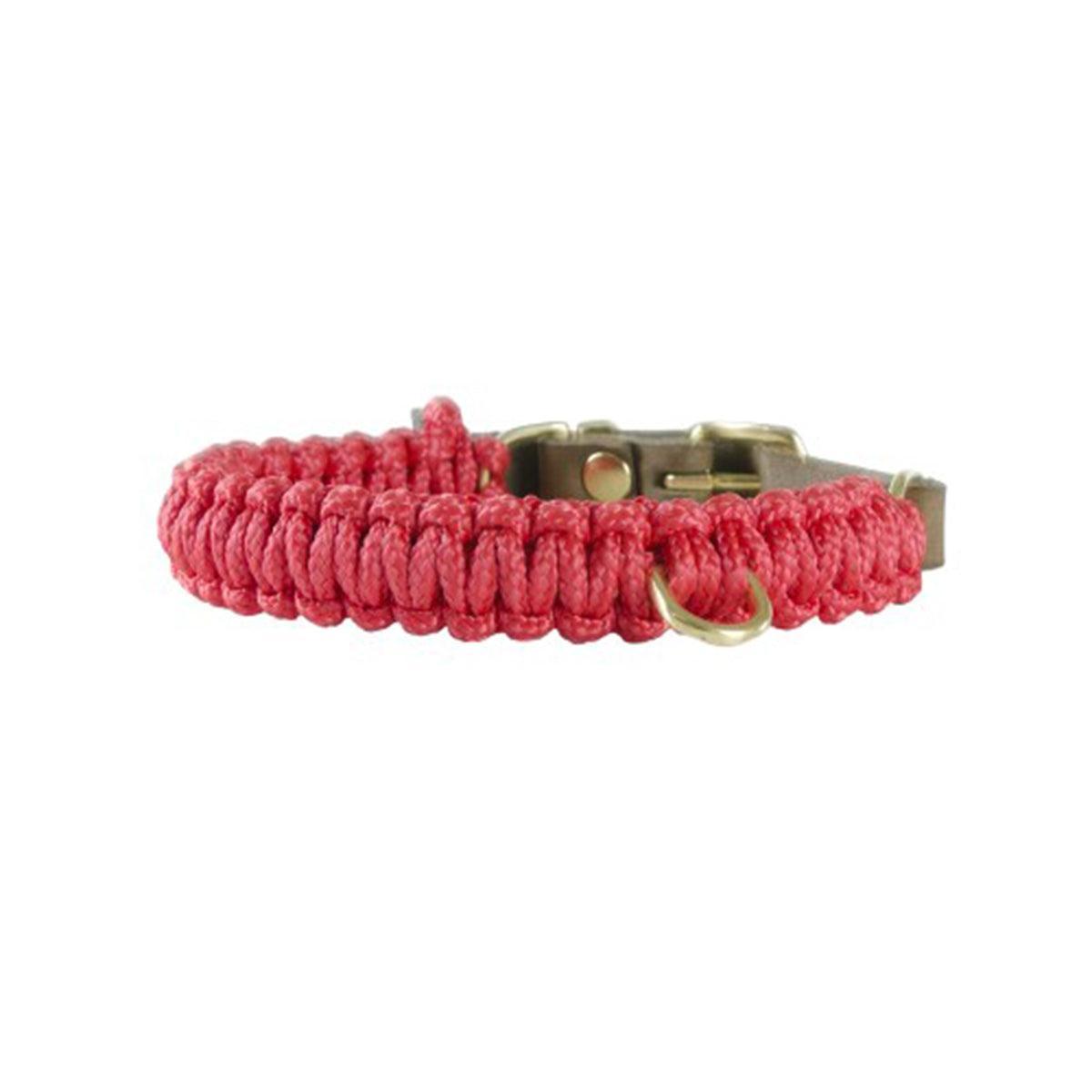 collier pour chien en corde et cuir rose boucle laiton arrière - kasibe