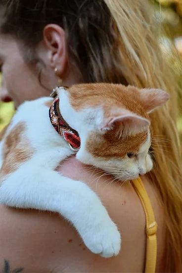 Collier pour chat au tressage mexicain en cuir et coton - Kasibe