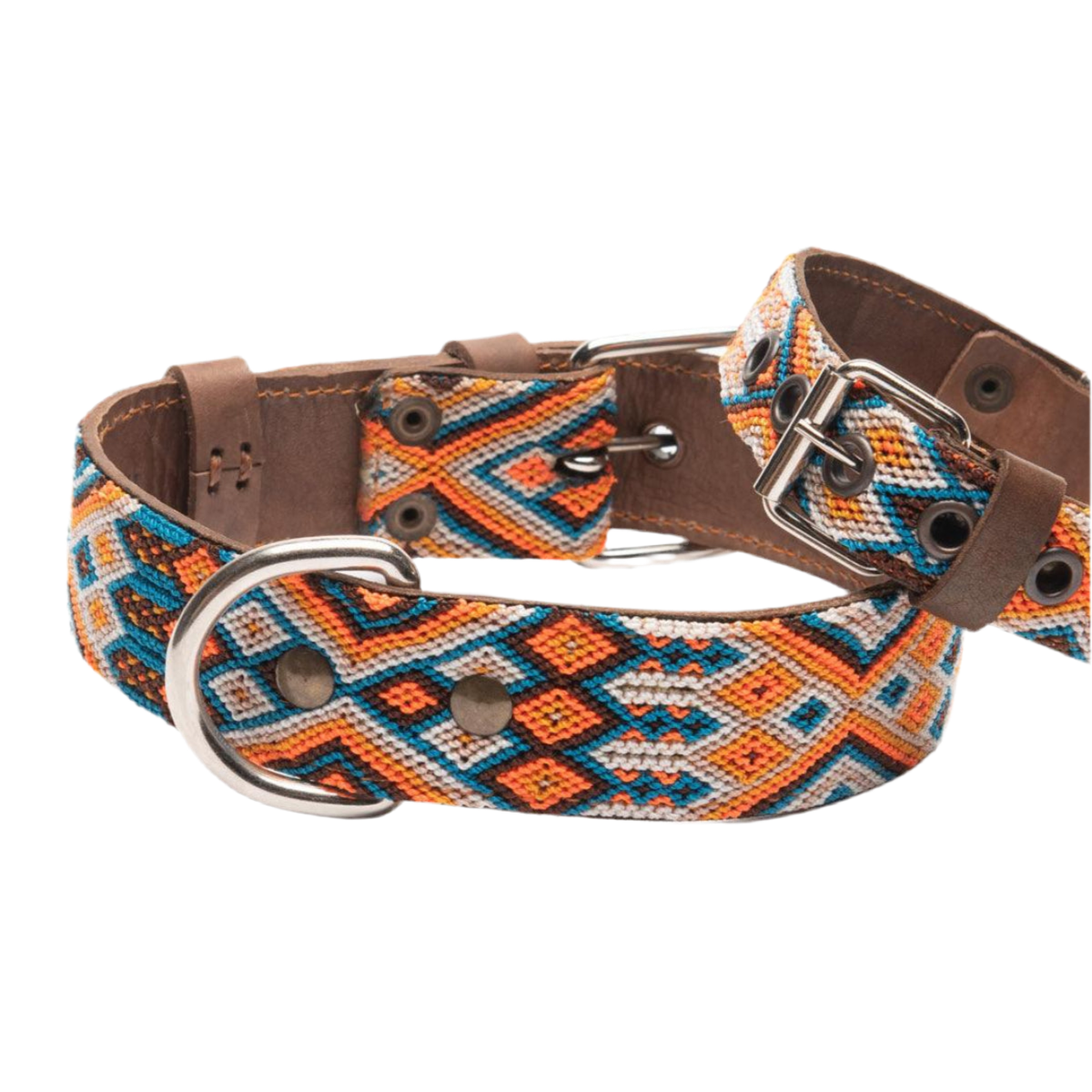 Collier pour chien mexicain, broderie complète montée sur cuir - Kasibe