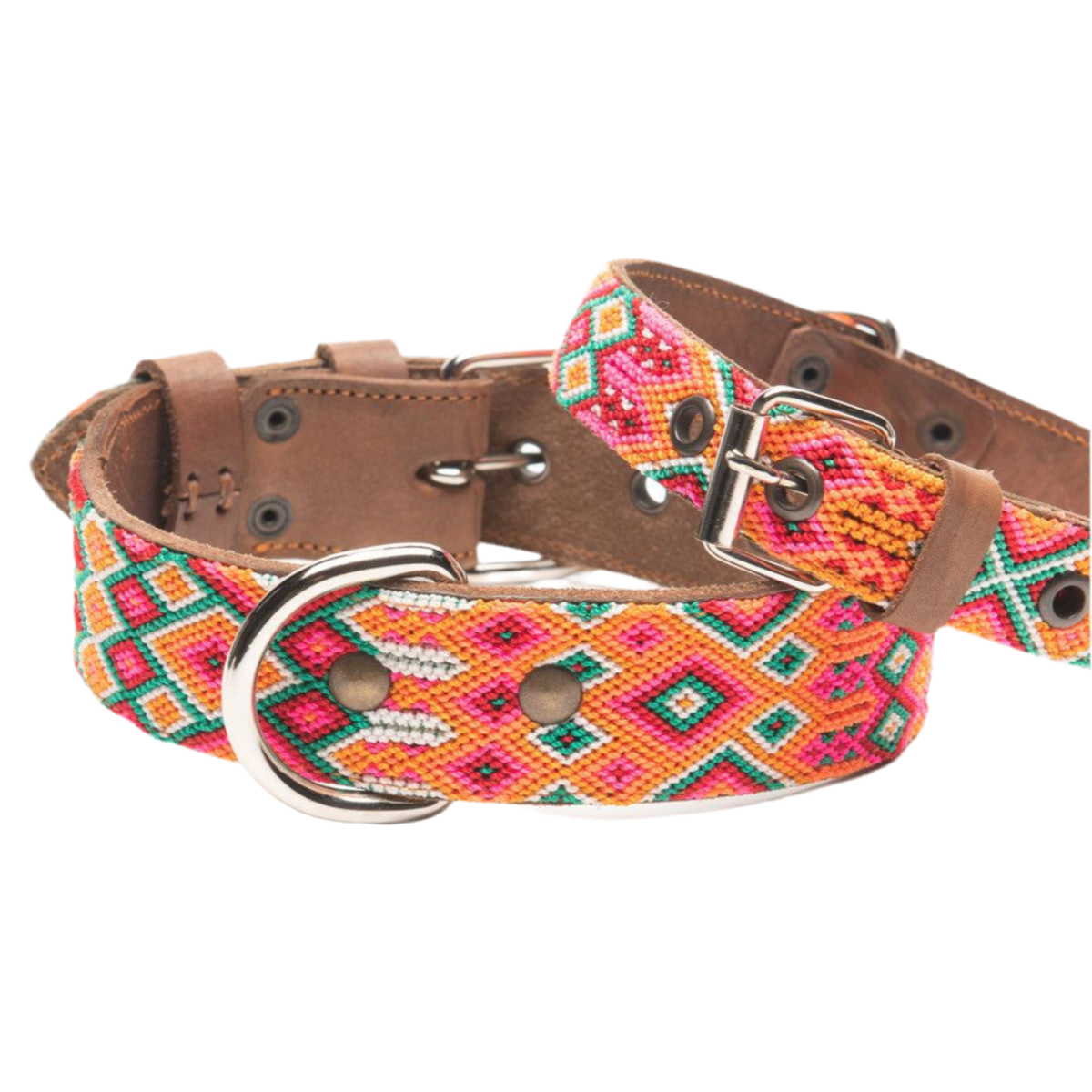 Collier pour chien mexicain, broderie complète montée sur cuir - Kasibe
