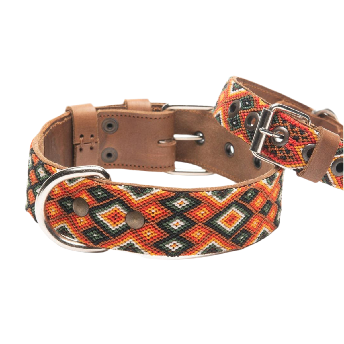 Collier pour chien mexicain, broderie complète montée sur cuir - Kasibe