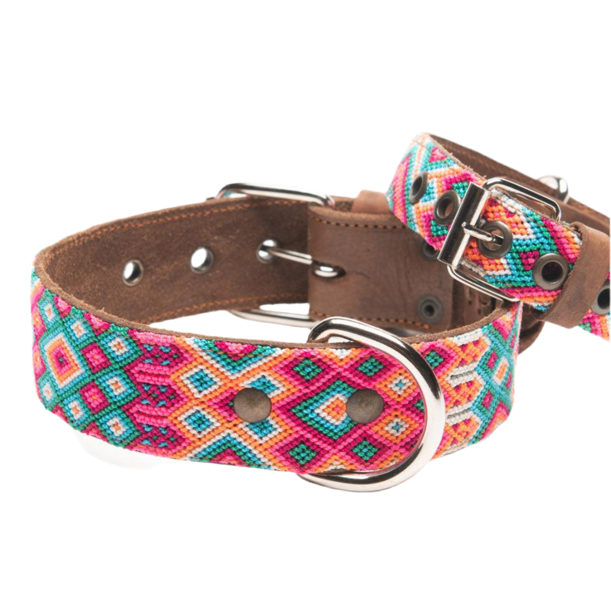Collier pour chien mexicain, broderie complète montée sur cuir - Kasibe