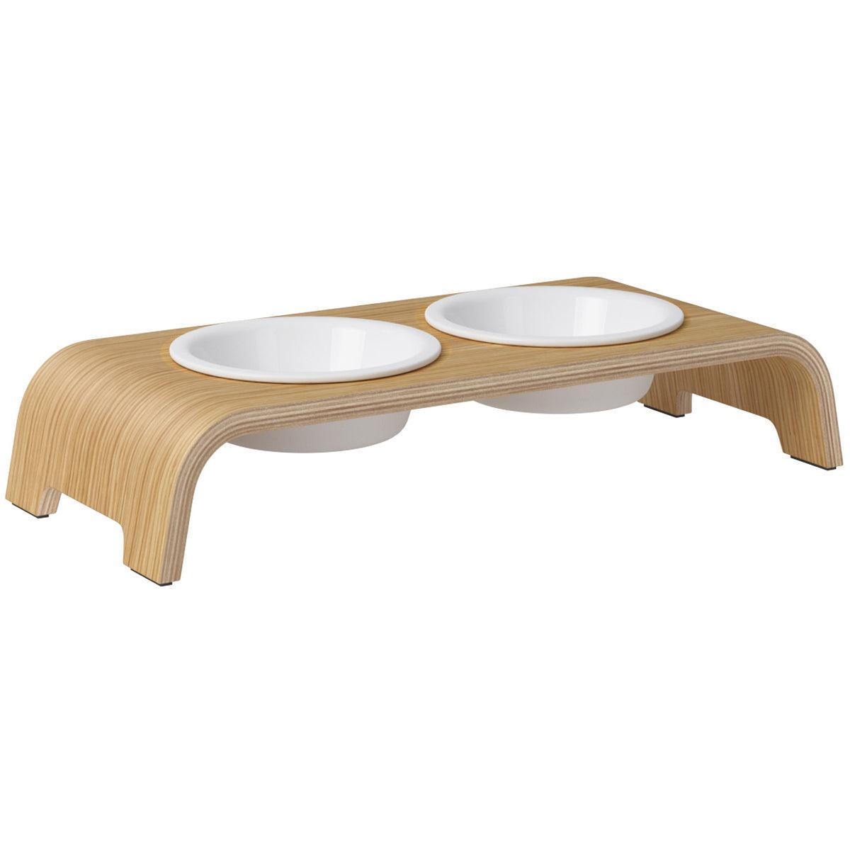 Gamelle pour chat surélevée catbar chêne clair bol porcelaine - kasibe