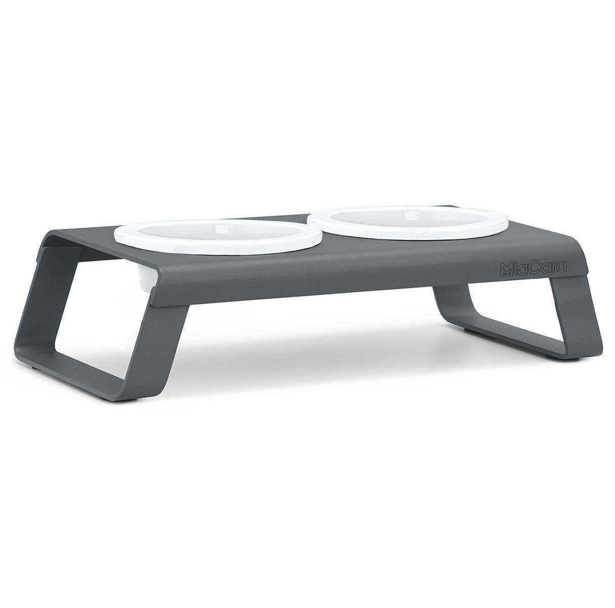 Gamelle surélevée pour chat aluminium bol porcelaine gris - kasibe