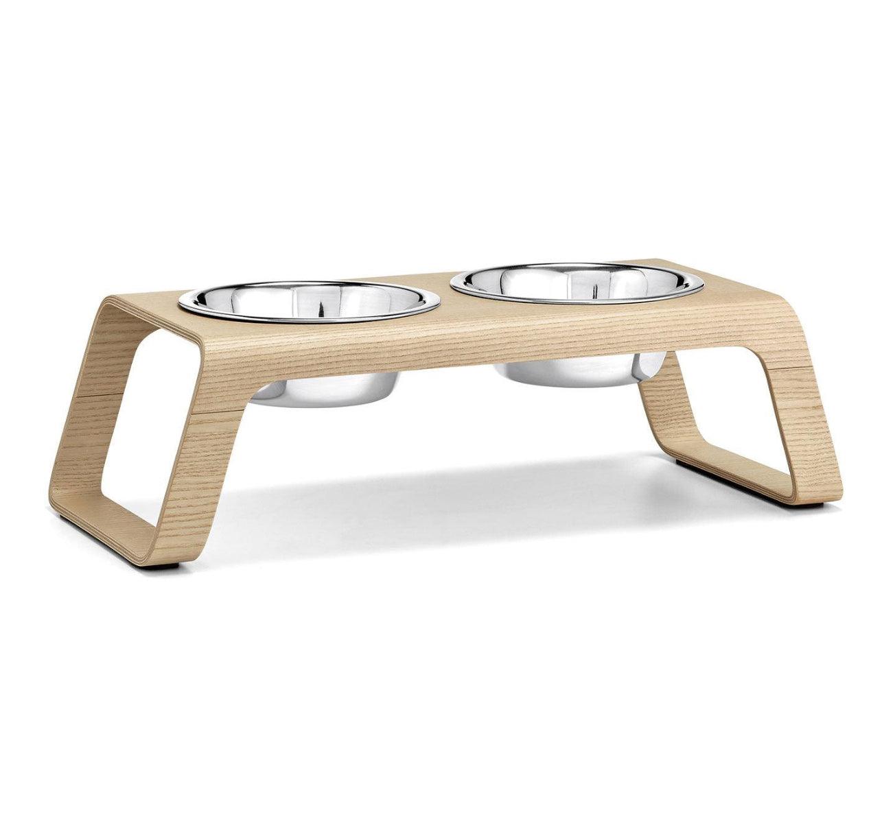 Gamelle pour chien surélevée en bois au style épuré Desco naturel acier grande - kasibe