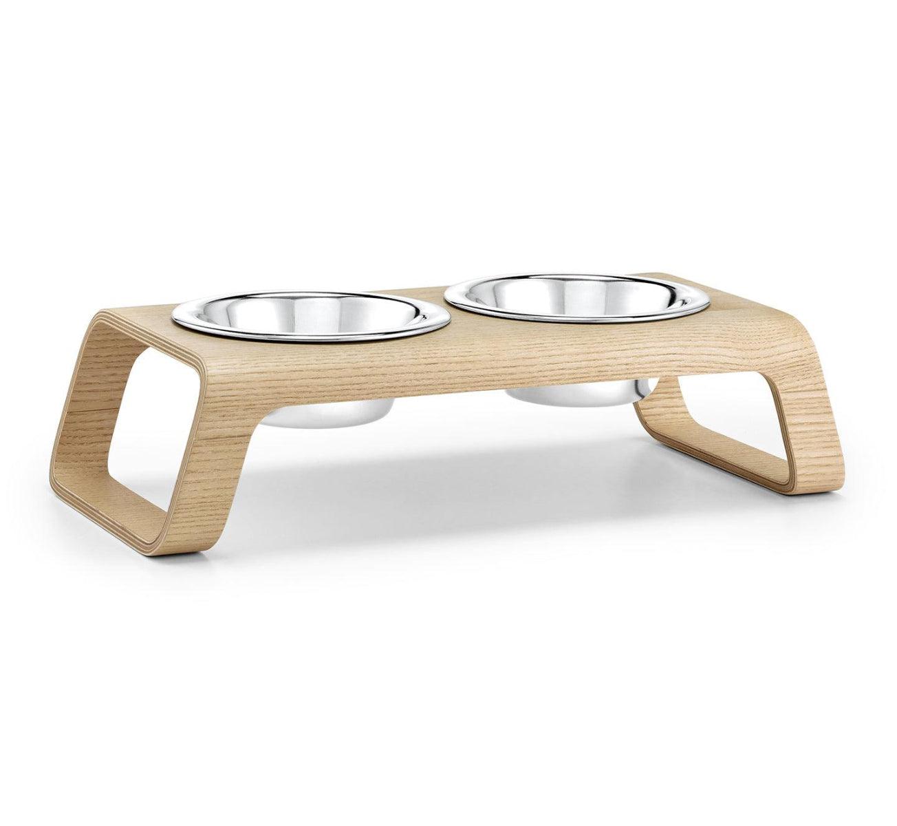 Gamelle pour chien surélevée en bois au style épuré Desco naturel acier petite - kasibe