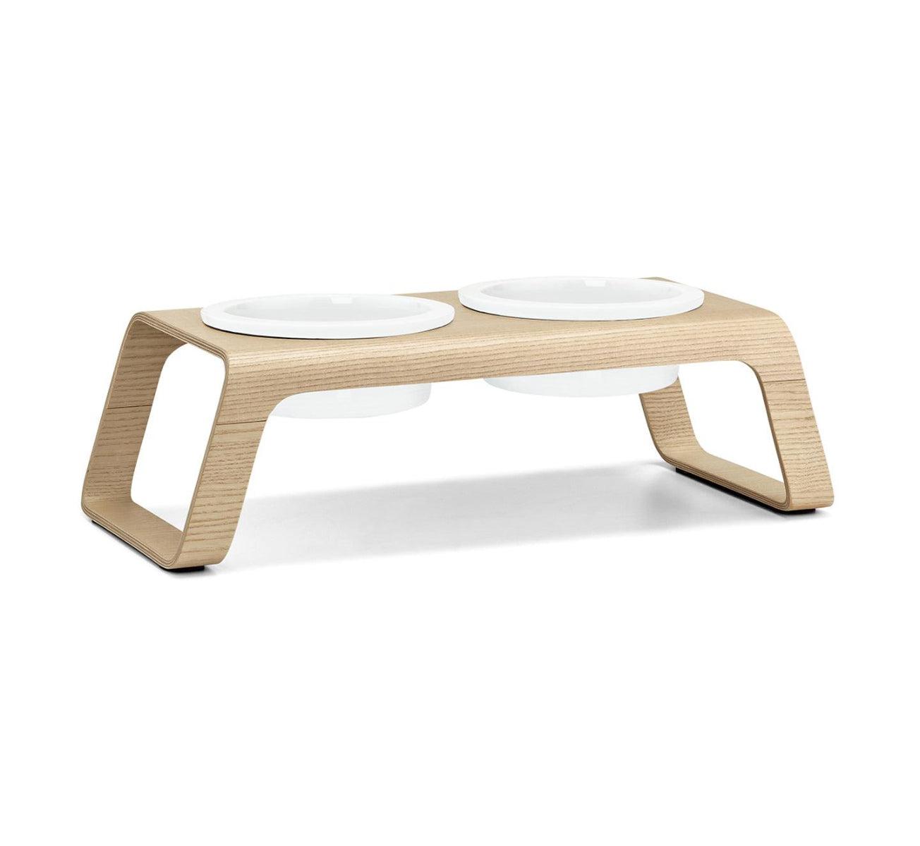 Gamelle pour chien surélevée en bois au style épuré Desco naturel porcelaine grande - kasibe