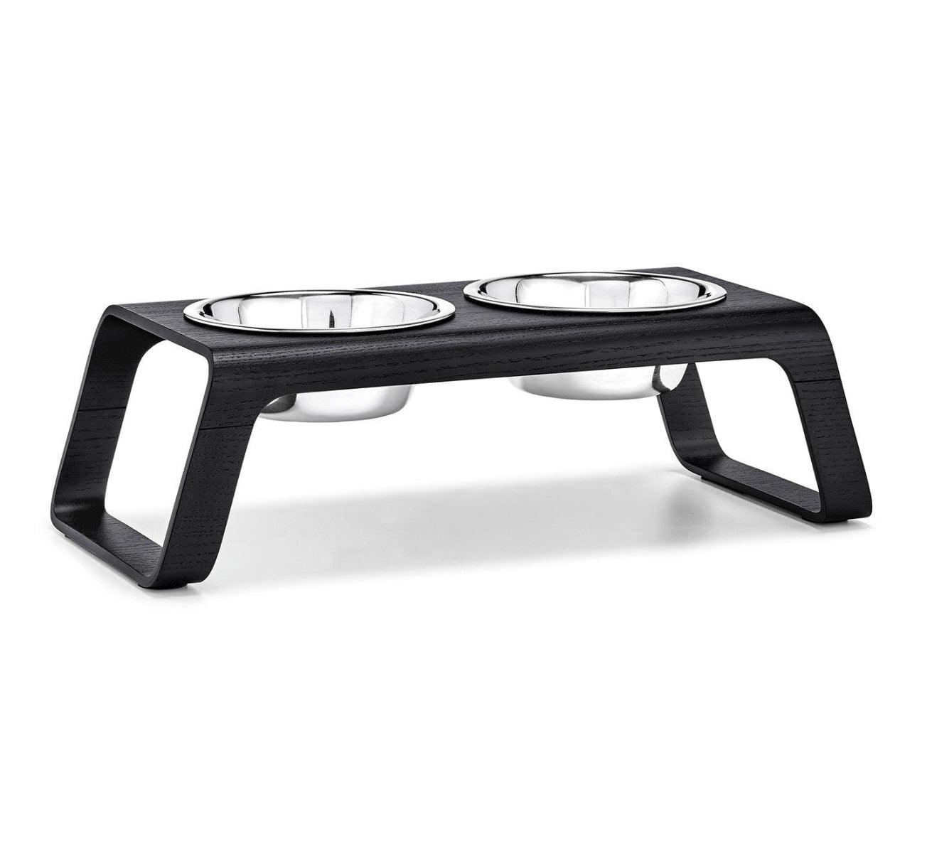 Gamelle pour chien surélevée en bois au style épuré Desco noire acier grande - kasibe
