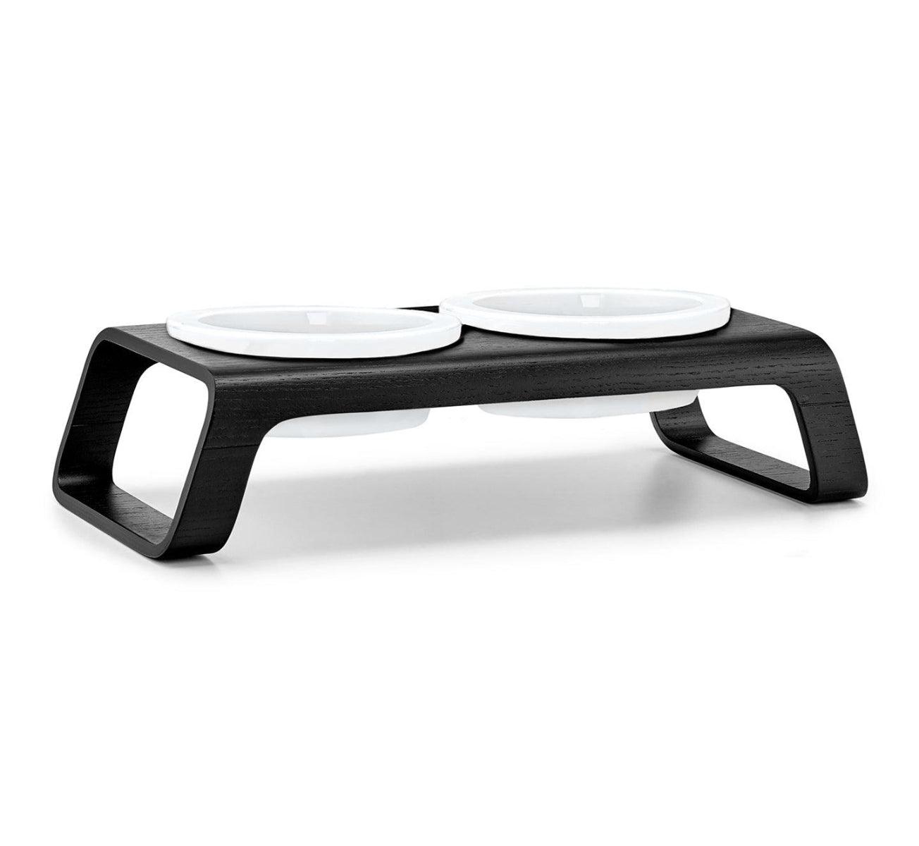 Gamelle pour chien surélevée en bois au style épuré Desco noire porcelaine petite - kasibe