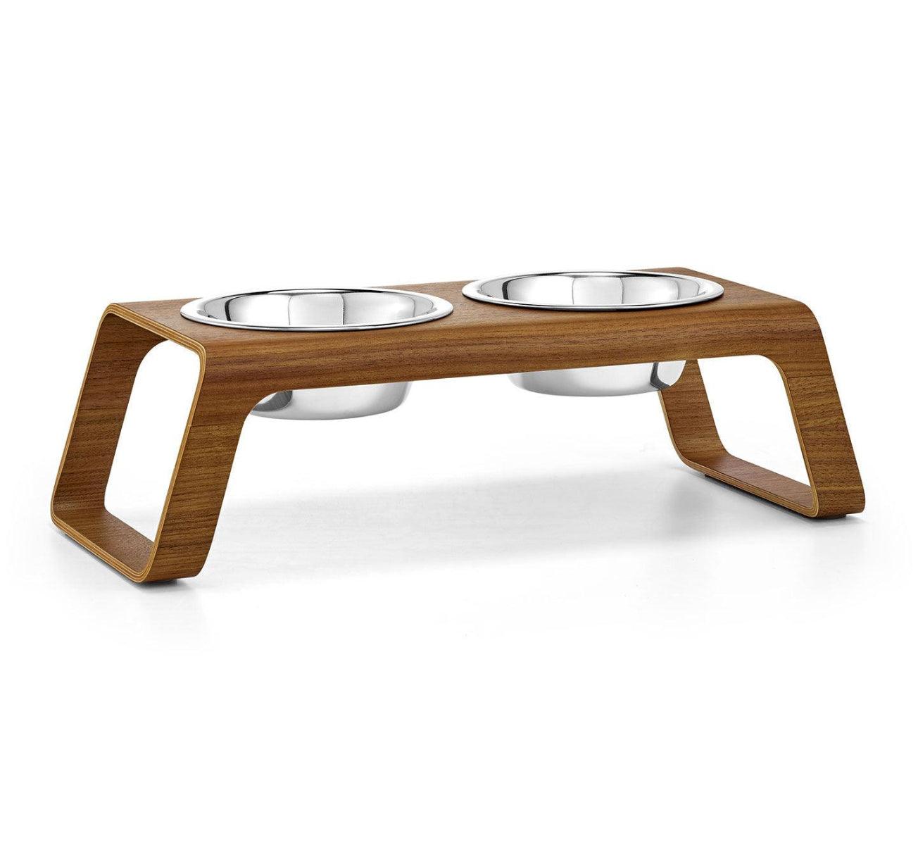 Gamelle pour chien surélevée en bois au style épuré Desco noyer acier grande - kasibe