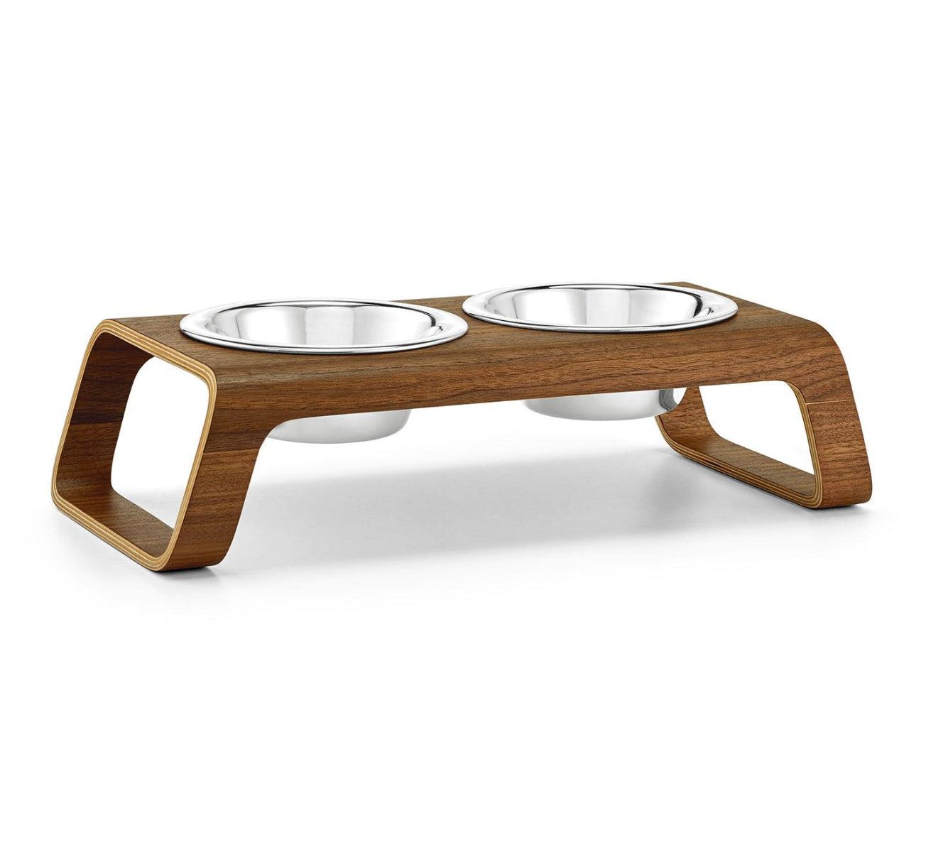 Gamelle pour chien surélevée en bois au style épuré Desco noyer acier petite - kasibe