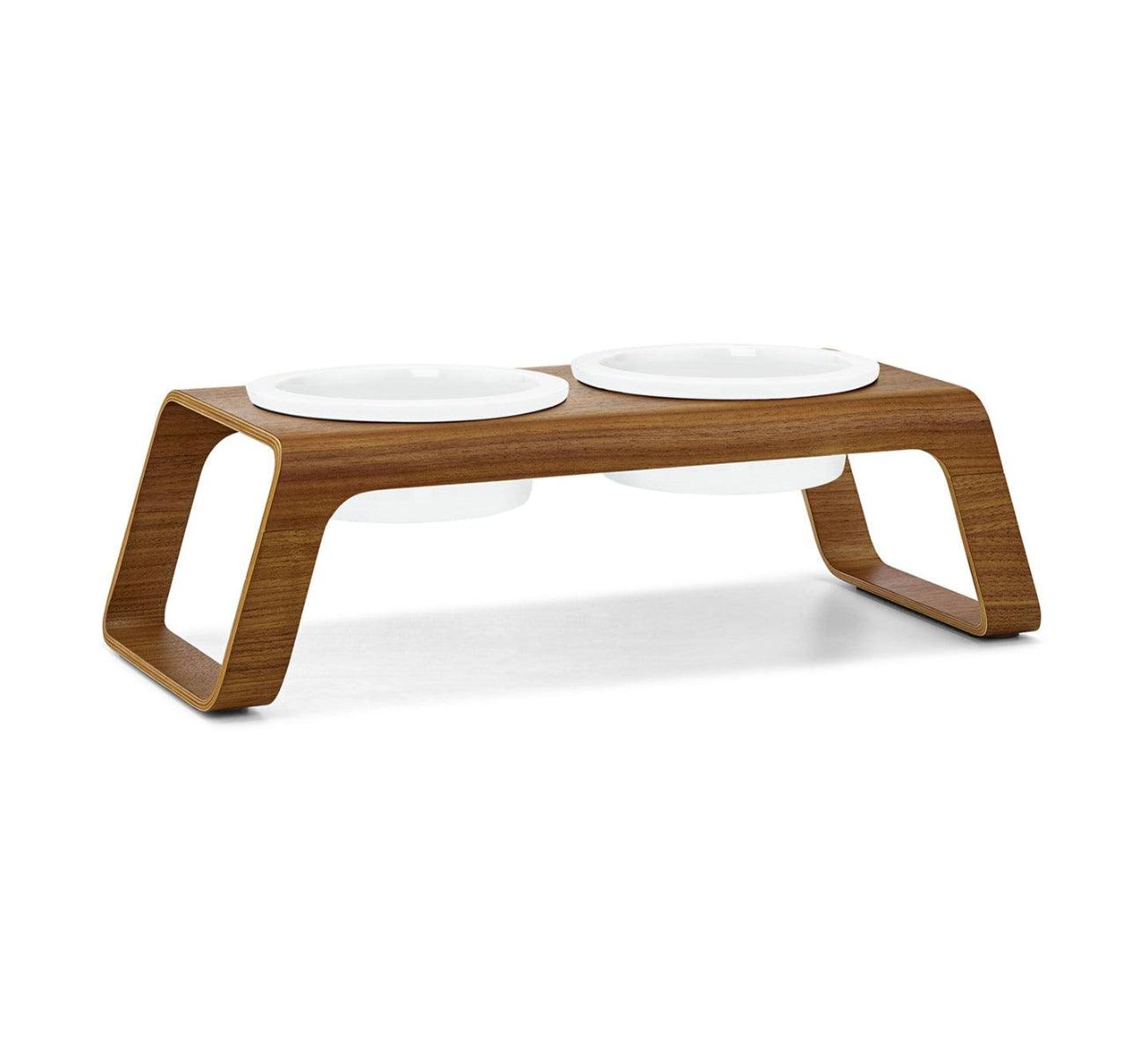 Gamelle pour chien surélevée en bois au style épuré Desco noyer porcelaine grande - kasibe
