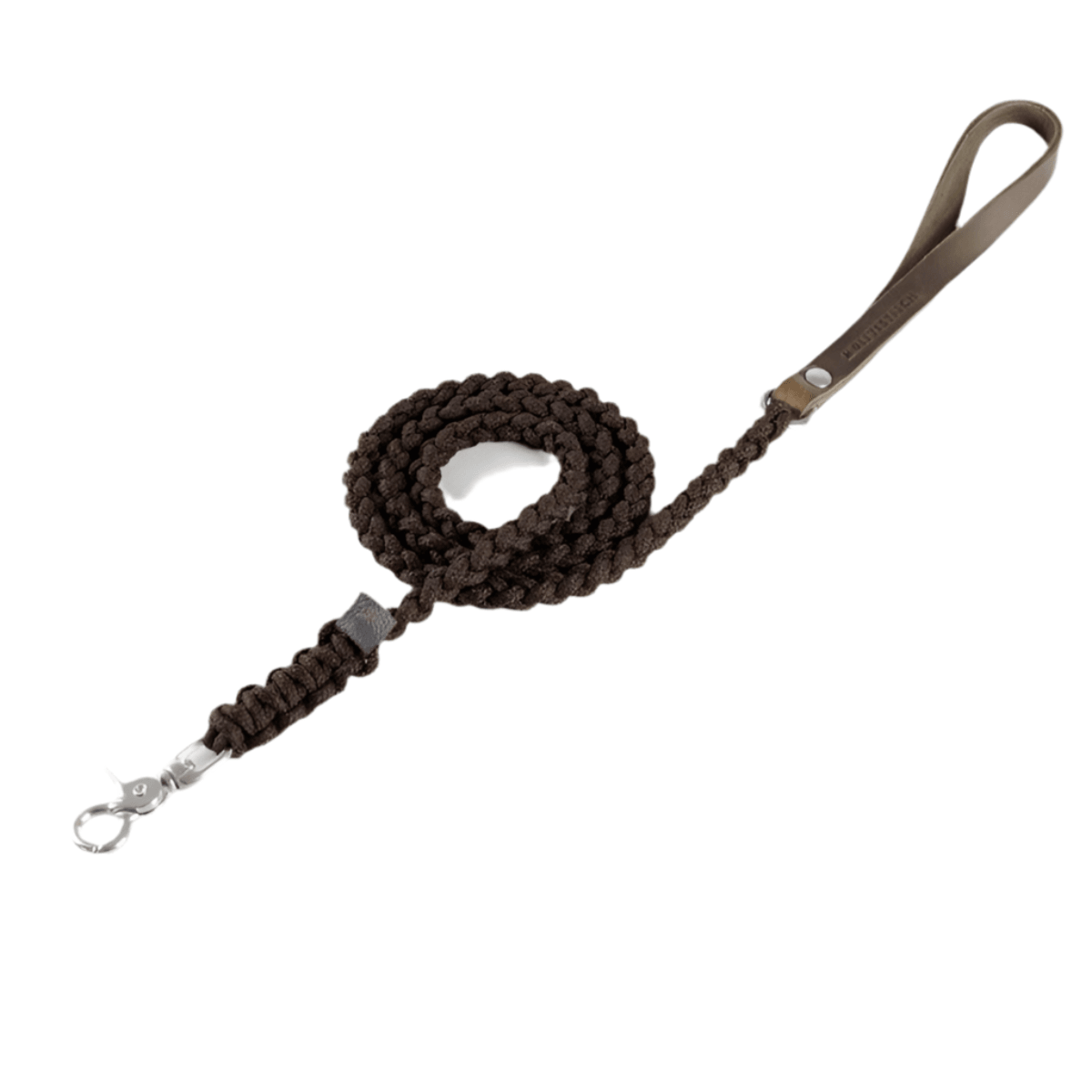 laisse en corde pour chien marron raccord argent - kasibe