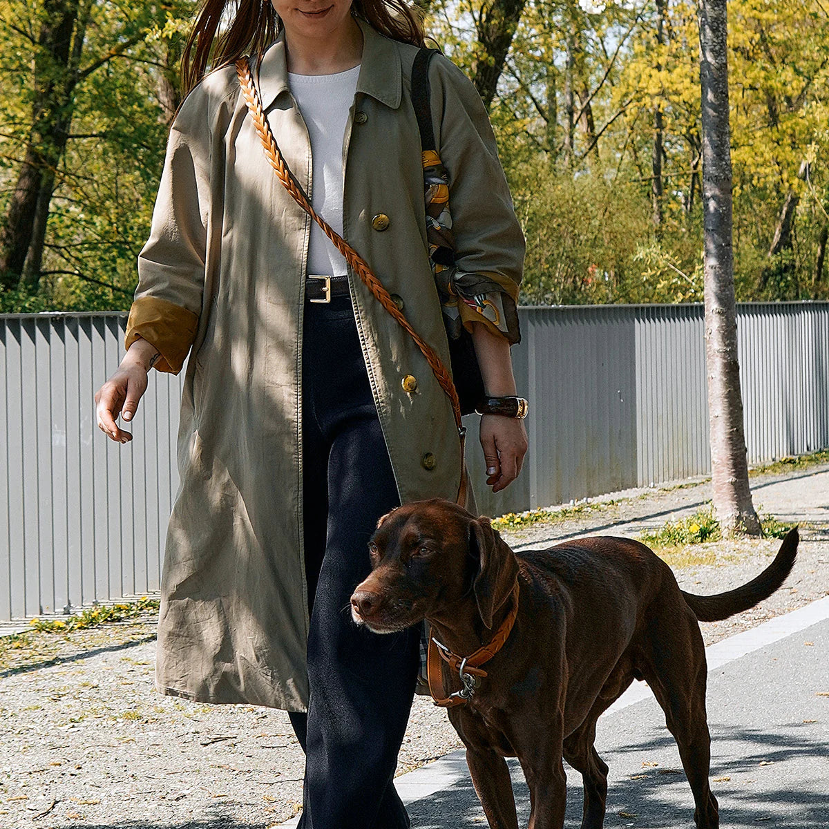 Laisse longue en cuir pour chien camel - kasibe