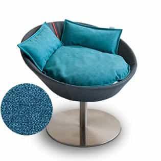 Mobilier ultra design pour chat, Cosmo un lit parfait cuir de buffle anthracite coussin velours pétrole - kasibe