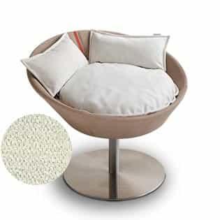 Mobilier ultra design pour chat, Cosmo un lit parfait cuir de buffle sable coussin velours crème - kasibe