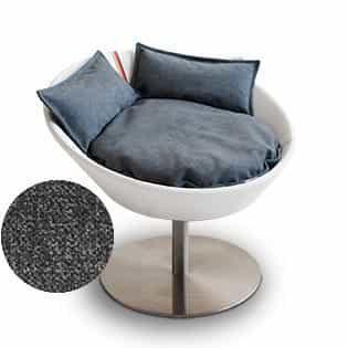 Mobilier ultra design pour chat, Cosmo un lit parfait cuir de buffle blanc coussin velours gris moyen - kasibe