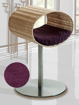 Niche pour chat design en rotin, Rondo, un arbre à chat très sophistiqué coussin coton bordeaux - kasibe