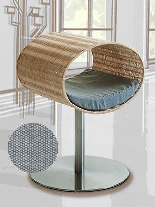 Niche pour chat design en rotin, Rondo, un arbre à chat très sophistiqué coussin coton gris clair - kasibe