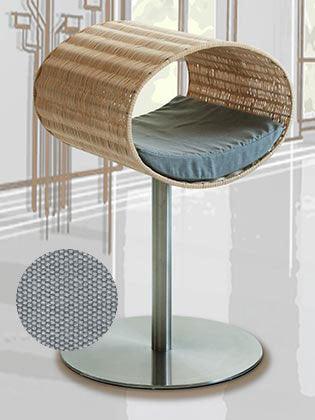 Niche pour chat design en rotin, Rondo, un arbre à chat très sophistiqué coussin coton gris clair - kasibe