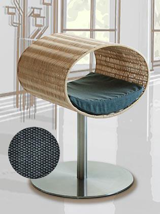 Niche pour chat design en rotin, Rondo, un arbre à chat très sophistiqué coussin coton gris moyen - kasibe