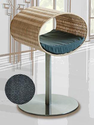 Niche pour chat design en rotin, Rondo, un arbre à chat très sophistiqué coussin coton gris moyen - kasibe