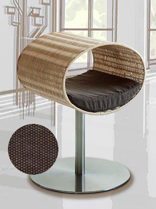 Niche pour chat design en rotin, Rondo, un arbre à chat très sophistiqué coussin coton marron foncé - kasibe