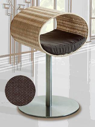 Niche pour chat design en rotin, Rondo, un arbre à chat très sophistiqué coussin coton marron foncé - kasibe