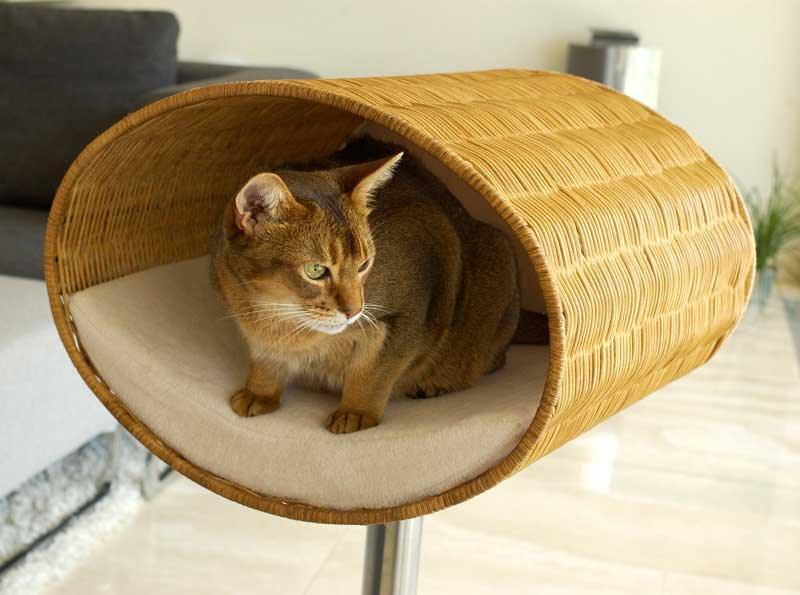 Niche pour chat design en rotin, Rondo, un arbre à chat très sophistiqué - kasibe