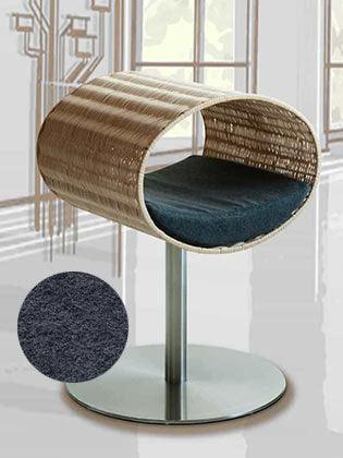 Niche pour chat design en rotin, Rondo, un arbre à chat très sophistiqué coussin polaire gris moyen - kasibe