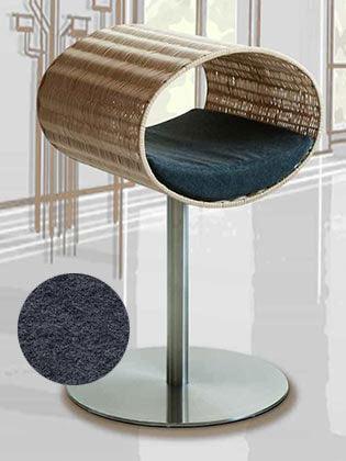 Niche pour chat design en rotin, Rondo, un arbre à chat très sophistiqué coussin polaire gris moyen - kasibe