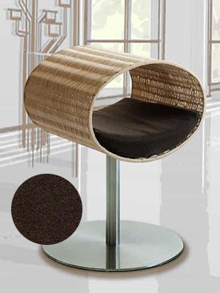 Niche pour chat design en rotin, Rondo, un arbre à chat très sophistiqué coussin polaire marron foncé - kasibe