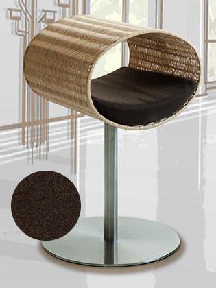 Niche pour chat design en rotin, Rondo, un arbre à chat très sophistiqué coussin polaire marron foncé - kasibe