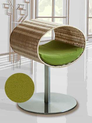 Niche pour chat design en rotin, Rondo, un arbre à chat très sophistiqué coussin polaire vert - kasibe