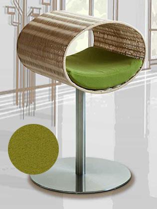 Niche pour chat design en rotin, Rondo, un arbre à chat très sophistiqué coussin polaire vert - kasibe