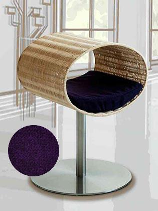 Niche pour chat design en rotin, Rondo, un arbre à chat très sophistiqué coussin velours aubergine - kasibe