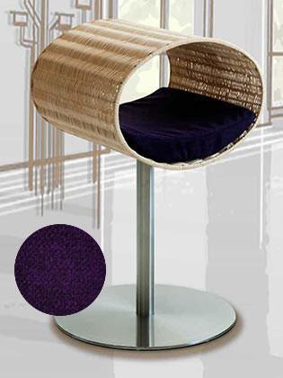 Niche pour chat design en rotin, Rondo, un arbre à chat très sophistiqué coussin velours aubergine - kasibe