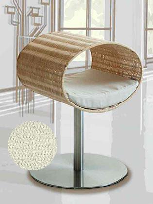 Niche pour chat design en rotin, Rondo, un arbre à chat très sophistiqué coussin velours crème - kasibe