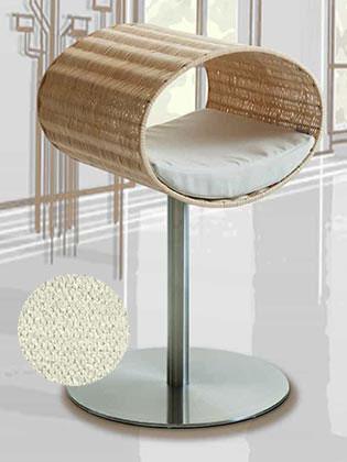 Niche pour chat design en rotin, Rondo, un arbre à chat très sophistiqué coussin velours creme - kasibe