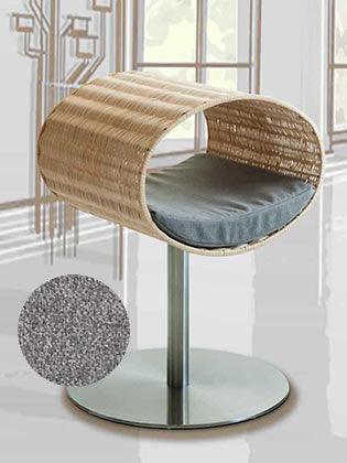 Niche pour chat design en rotin, Rondo, un arbre à chat très sophistiqué coussin velours gris clair - kasibe