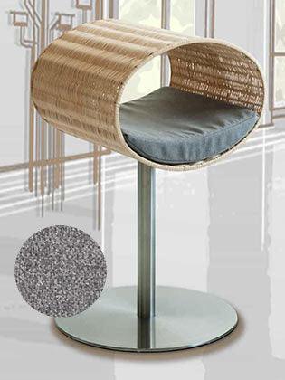 Niche pour chat design en rotin, Rondo, un arbre à chat très sophistiqué coussin velours gris clair - kasibe