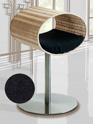 Niche pour chat design en rotin, Rondo, un arbre à chat très sophistiqué coussin velours gris foncé - kasibe