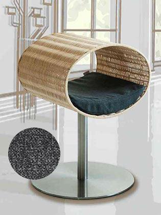 Niche pour chat design en rotin, Rondo, un arbre à chat très sophistiqué coussin velours gris moyen - kasibe