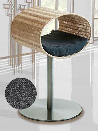 Niche pour chat design en rotin, Rondo, un arbre à chat très sophistiqué coussin velours gris moyen - kasibe