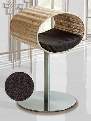 Niche pour chat design en rotin, Rondo, un arbre à chat très sophistiqué coussin velours marron foncé - kasibe