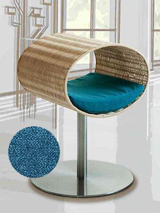 Niche pour chat design en rotin, Rondo, un arbre à chat très sophistiqué coussin velours pétrole - kasibe