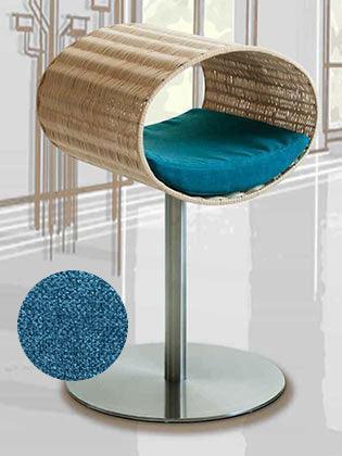 Niche pour chat design en rotin, Rondo, un arbre à chat très sophistiqué coussin velours pétrole - kasibe